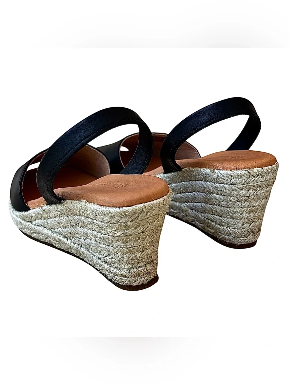 🌹NWOB SPANISH SANDAL CO Black Leather Espadrille Wedge Sandals🌹
